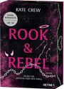 "KATE CREW; Rook & Rebel; Er jagt sie. Doch sie liebt den Thrill. Dark Romance, Leseempfehlung ab 18. Kette und pinke Akzente."