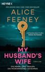„ALICE FEENEY. MY HUSBAND'S WIFE. Ein Mann. Zwei Frauen. Ein mörderisches Geheimnis.“ Schlüssel mit Silhouette.