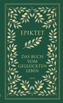 "Epiktet. Das Buch vom geglückten Leben. Insel." Goldene Schrift auf grünem Hintergrund, umrahmt von Olivenzweigen.