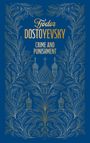 "Tjodor Dostoyevsky Crime and Punishment Insel" steht in goldener Schrift auf einem blauen Hintergrund mit Ornamenten.