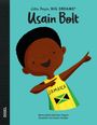"Little People, BIG DREAMS. Usain Bolt. Junge im jamaikanischen Trikot zeigt mit einem Finger nach oben. Autorin: María Isabel Sánchez Vegara."