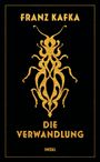 Text: "FRANZ KAFKA DIE VERWANDLUNG INSEL". Eine goldene, stilisierte Insekt-Illustration auf schwarzem Hintergrund.