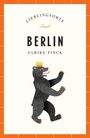 „LIEBLINGSORTE“, „Insel“, „BERLIN“, „ULRIKE FINCK“. Illustration eines Bären mit Krone. Oranger Rahmen.
