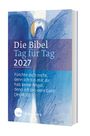 "Die Bibel Tag für Tag 2027. Fürchte dich nicht, denn ich bin mit dir..." zeigt ein abstraktes blau-gelbes Design, kbw-Logo.