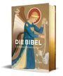 Text: "DIE BIBEL, Einheitsübersetzung." Das Cover zeigt einen Engel in blauer Robe und goldenen Details mit Weihrauchgefäß.