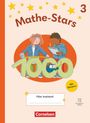 "Mathe-Stars 3", "Hier trainiert", "Mit Stickern". Illustration: Zwei Kinder mit mathematischen Objekten und eine Eule.