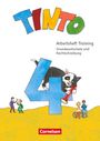 "TINTO", "Arbeitsheft Training", "Grundwortschatz und Rechtschreibung". Illustration: Katze auf großer blauer "4", Kinder im Hintergrund.
