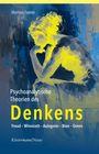 "Martina Feurer. Psychoanalytische Theorien des Denkens. Freud - Winnicott - Aulagnier - Bion - Green. Klostermann/Nexus." Abstrakte, blaue und gelbe Illustration einer nachdenklichen Person.