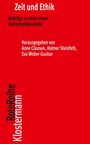 "Zeit und Ethik", Beiträge zur Existenzphilosophie. Herausgegeben von Clausen, Steinfath, Weber-Guskar. Roter Hintergrund.