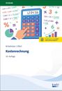 Text: Kostenrechnung, 19. Auflage. Eine Hand tippt auf einen Taschenrechner, umgeben von mathematischen Symbolen.