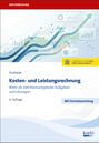 Buchtitel: "Kosten- und Leistungsrechnung", „Mit Formelsammlung“, Grafik mit Diagrammen und Pfeilen in dynamischem Design.