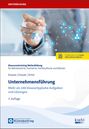 Weiterbildung Unternehmensführung, mehr als 140 klausurtypische Aufgaben. Cover: Hand, Hexagone mit Icons.