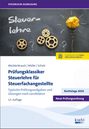 Oben steht "Steuerliche Ausbildung". Darunter Zahnräder und Glühbirne dargestellt durch Kreidezeichnungen und Papier.