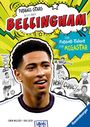 "Fußball-Stars: Alles über Bellingham. Vom Fußball-Talent zum Megastar." Collage mit einer Person in Fußballtrikot.