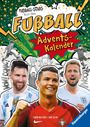 „Fußball-Stars: Alles über Fußball. Advents-Kalender.“ Comic-Stil mit drei Spielern: zwei fröhlich, einer jubelt.