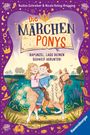 Text: "Die Märchen Ponys", "Rapunzel, lass deinen Schweif herunter!" Zwei Kinder reiten auf einem Pony am Fluss.