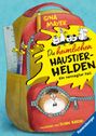 Oben: "Gina Mayer". Große Tasche mit Hamster und Bleistift. Tiere auf gelbem Klecks. Text unten: "Ravensburger".