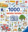 Text: "1000 Sachen suchen". Illustration mit bunten Tieren, Fahrzeugen und Personen. Oben rechts "3+ Jahre".