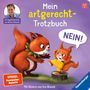 Titel: Mein artgerecht-Trotzbuch. Ein großes Eichhörnchen schaut ein bockiges, "NEIN!" schreiendes, kleines Eichhörnchen an.