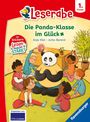 Titel: "Leserabe - Die Panda-Klasse im Glück". Illustration zeigt einen Panda mit Kindern in Meditationspose.