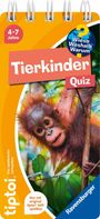 Text: "4-7 Jahre", "Tierkinder Quiz", "Wieso Weshalb Warum", "Nur mit original tiptoi® Stift spielbar". Ein junger Orang-Utan im Wald.