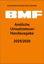 "BMF Bundesministerium der Finanzen, Amtliche Umsatzsteuer-Handausgabe 2025/2026", orange Hintergrund, schwarze Schrift.