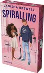 „Janisha Boswell - Spiralling“, „Freundschaft war der Plan. Warum fühlt es sich dann nach mehr an?“ Eine Frau mit Kamera, ein Mann mit Hockeyschläger.
