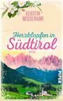 Titel: "Herzklopfen in Südtirol". Autor: Kerstin Wiedemann. Darunter Südtiroler Landschaft mit Bergen und Dorf.