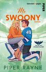 „Mr. Swoony“, „Roman“. Illustration: Frau auf Schoß eines Eishockeyspielers. Logo: "Chicago Falcons".