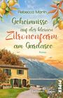 Buchtitel: "Geheimnisse auf der kleinen Zitronenfarm am Gardasee" von Rebecca Martin. Illustration: Haus, Zitronenbaum, Berge.