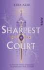 "Sharpest Court", Kiera Azar, lilafarbenes Cover, verziertes Schwert, elegante Äste und Muster, Text bewegt sich dynamisch.