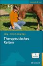 "Mensch & Tier", "Gäng • Schürch-Gäng (Hg.)", "Therapeutisches Reiten", "5. Auflage". Frau kniet neben Pferd.