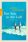 "Das Salz in der Luft" von Janne Mommsen. Paar am Strand, türkisfarbener Hintergrund, orange und weiße Schrift.