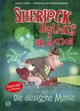 "Sherlock Holmes & Dr. Watson", "KinderCOMIC zum Miträtseln", "Die diebische Mumie". Schwein und Hund auf Fahrrad.