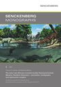 "SENCKENBERG MONOGRAPHS" oben, Naturillustration unten mit Tieren an Land und Wasser, inklusive Elefanten und Krokodil.