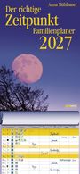Titel: „Der richtige Zeitpunkt Familienplaner 2027“. Oben Vollmond, unten Kalender mit Terminen.