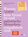 "Warum ADHS kein Trend ist und autistische Menschen empathisch sind". Lila Hintergrund, Buchcover-Stil.