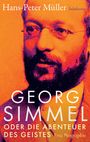 Text: "Georg Simmel, oder die Abenteuer des Geistes. Eine Biographie." Illustration eines Mannes mit Bart und Brille.