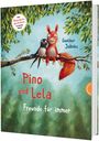 "Pino und Lela: Freunde für immer" von Günther Jakobs, Illustration eines Eichhörnchens und Vogels auf einem Ast.