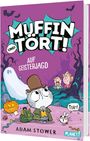 "Muffin und Tört! Auf Geisterjagd" steht über einer Illustration mit einem besorgten Kater, einem Geist und einer Kürbislaterne.