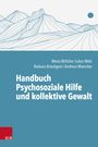 Text: "Handbuch Psychosoziale Hilfe und kollektive Gewalt". Illustration: Blaue Berglinien und Kreis auf weißem Grund.