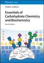 Text: Essentials of Carbohydrate Chemistry and Biochemistry. Bunte geometrische Formen sind über ein Molekül darstellt.