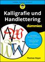 Text: "Kalligrafie und Handlettering für dummies" und "Thomas Hoyer". 
Illustration: Bunte Buchstaben im Kreis.