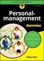 Titel: "Personalmanagement für Dummies". Logo: Lachendes Gesicht. Illustration: Menschen mit Notizblöcken, Zahnräder. Autor: Volker Stein.