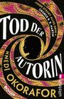 "Hier steckt alles drin." George R. R. Martin. "Tod der Autorin" in großen Buchstaben, Silhouette eines Gesichts.