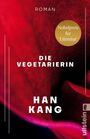"Roman", goldener Kreis: "Nobelpreis für Literatur", "Die Vegetarierin", "Han Kang", Label "ullstein", dunkelrote abstrakte Textur.