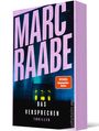 Text: „Marc Raabe“, „Das Versprechen“, „Thriller“. Im Hintergrund sind unscharfe Lichter auf Wasser zu sehen.