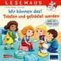 „Wir können das! Trösten und getröstet werden. Was ist denn los?“ Drei Kinder trösten ein trauriges Kind.