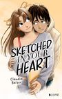 „SKETCHED IN YOUR HEART“, Claudia Balzer. Illustration: Zwei Personen umarmen sich liebevoll, lächeln einander an.