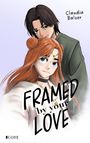 "Claudia Balzer, FRAMED by your LOVE" in Schwarz auf Illustration. Zwei Personen, Frau mit roten Haaren, Mann dahinter.